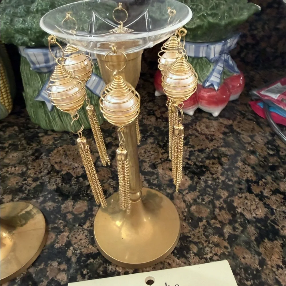 🆕 Pier 1 imports solid brass candle holders with bobeche ornamental candle ring.